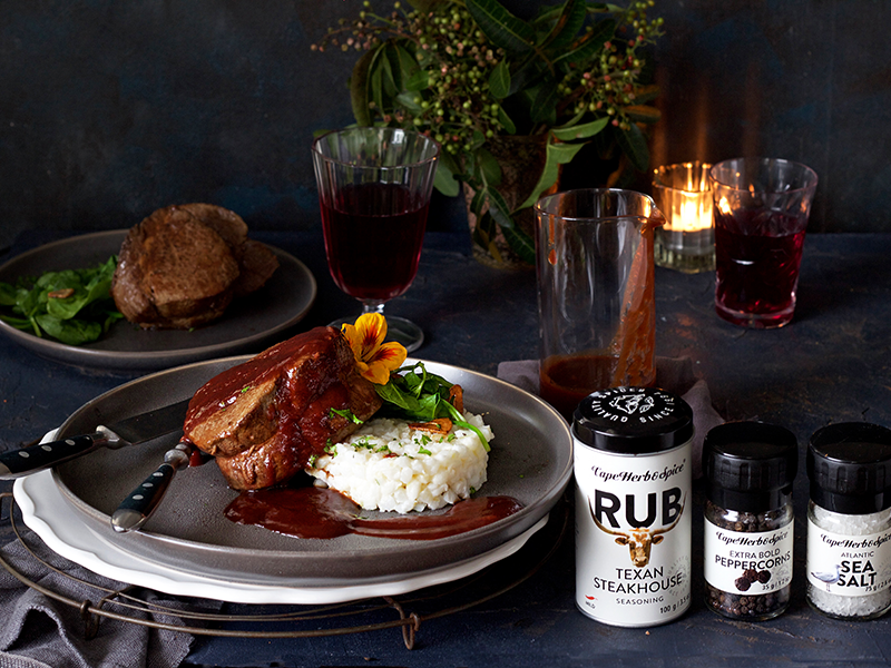 BEEF FILLET WITH RED WINE SAUCE AND SAMP RISOTTO